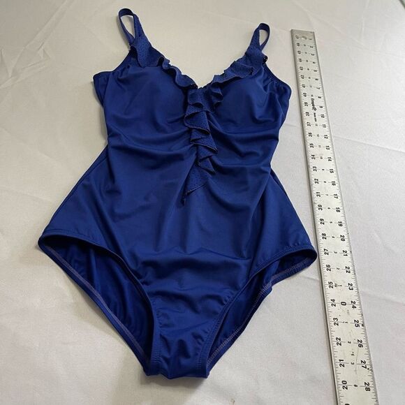 Janzten Blue Ruffle One Piece Bathing Suit Swimsuit Size 10 - Picture 3 of 7
